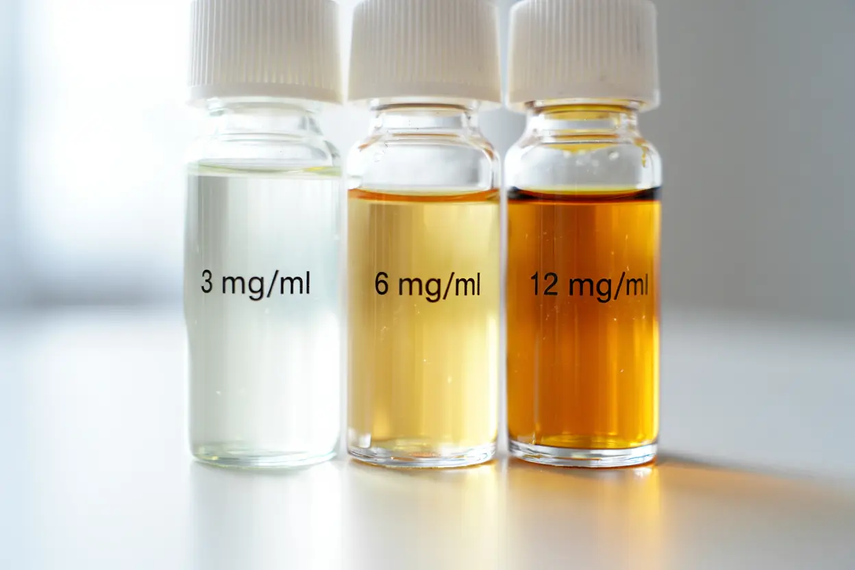 Flacons de e-liquide avec différents dosages