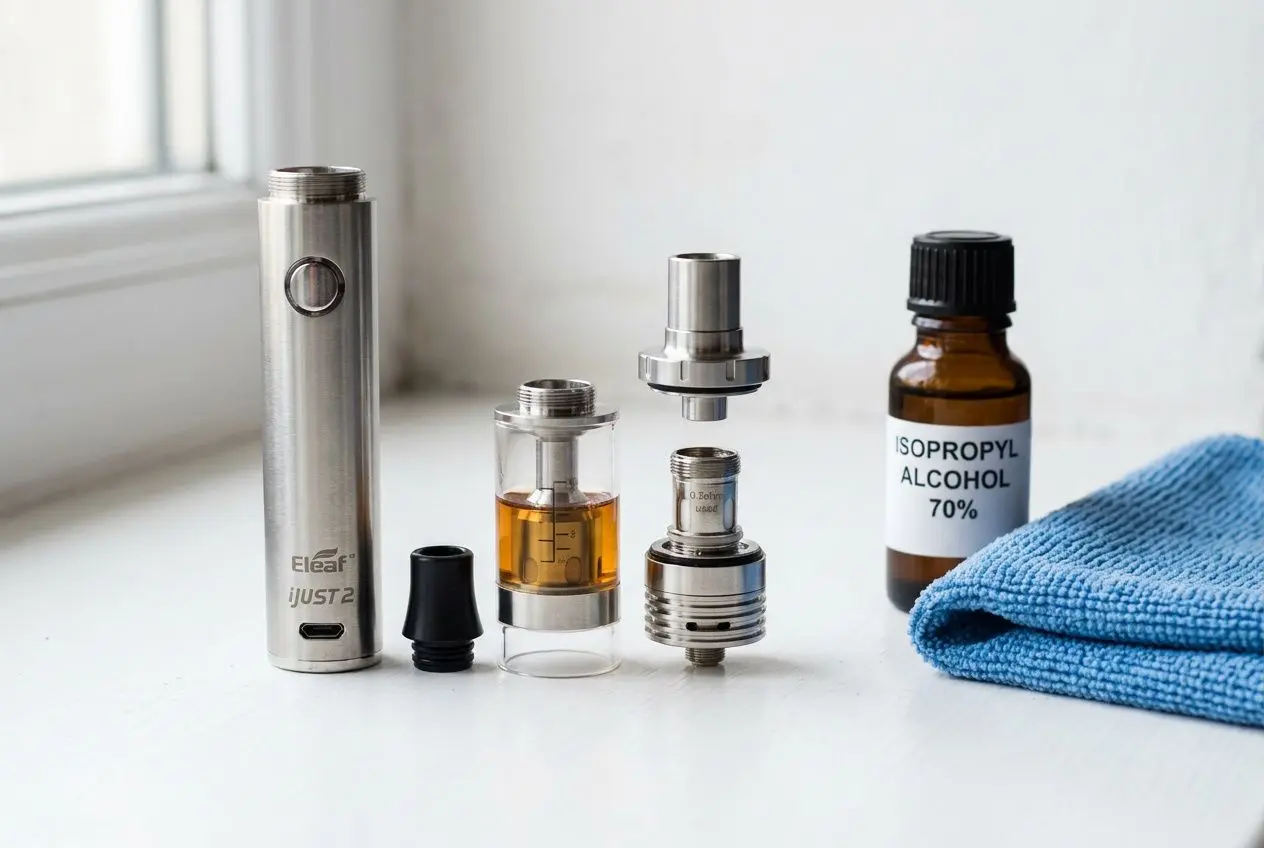 Cigarette électronique démontée pour nettoyage