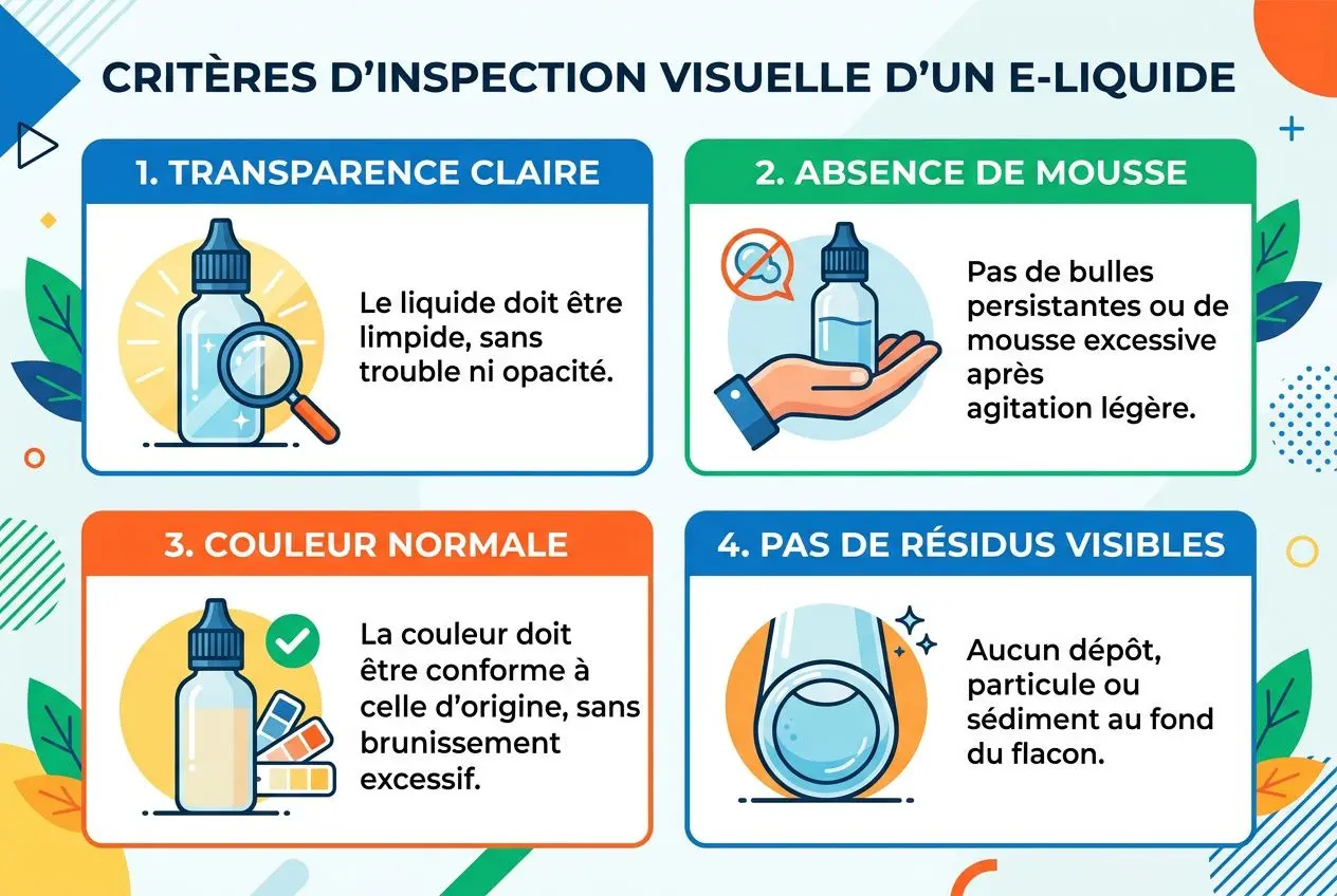 Critères d'inspection d'un e-liquide périmé
