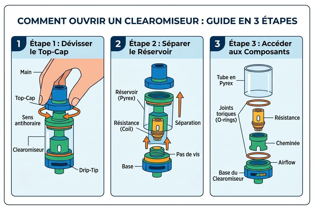 Étapes pour ouvrir un clearomiseur