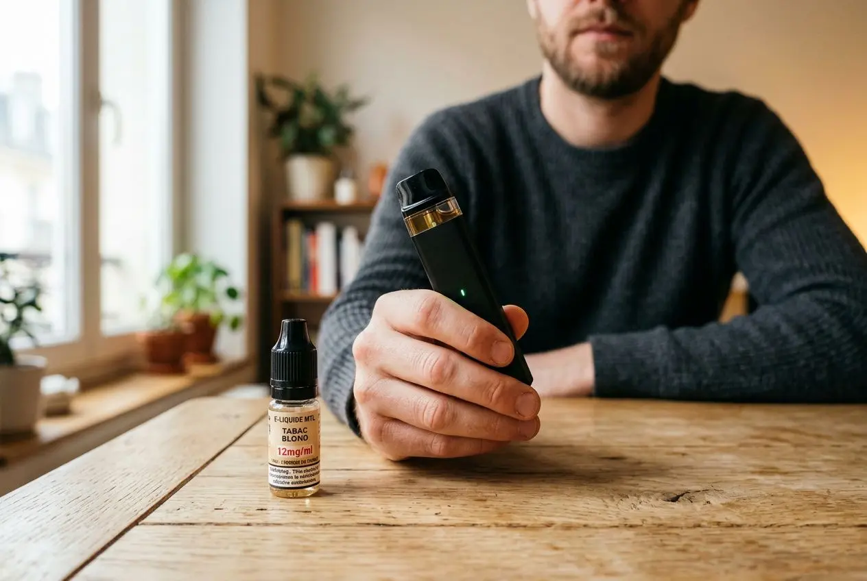 Vapoteur avec pod MTL et flacon e-liquide